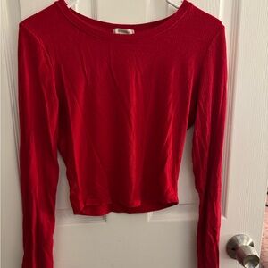 Bozzolo Bright Red Ribbed Long Sleeve Crop Top